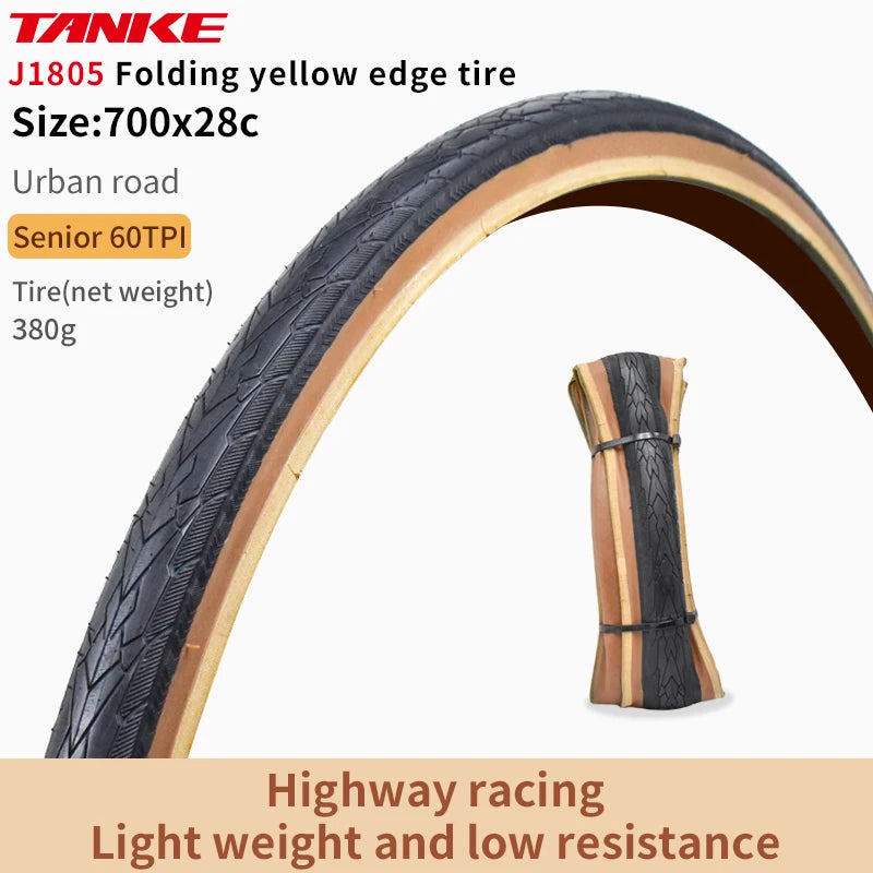 TANKE MTB Bicycle JILUER Foldable Gravel Tire Black/Yellow 60TPI Road BICYCLE Tire 26×2.25/27.5×2.1/2.2/29×2.2/700×25C/20×1.35 J1805 700x28C Yellow Foldable China