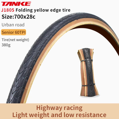 TANKE MTB Bicycle JILUER Foldable Gravel Tire Black/Yellow 60TPI Road BICYCLE Tire 26×2.25/27.5×2.1/2.2/29×2.2/700×25C/20×1.35 J1805 700x28C Yellow Foldable China