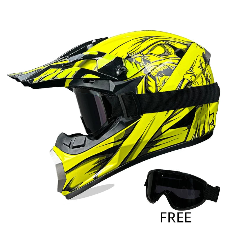 Off-Road Helmet DOT Certified - Motorcycle Motocross Helmet with Goggles, Removable Liner Yellow C China