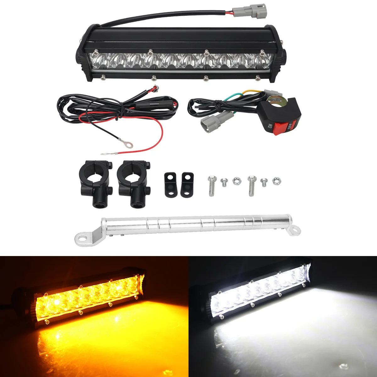 60W Motorcycle LED Headlight Light Bar Kit with Mounting Bracket Switch Wiring For Universal Most 7/8" Handlebar Dirt Pit Bike