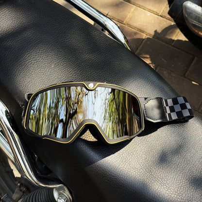 Motorcycle Glasses Windproof Motorcycle Helmet Glasses Sunglasses Retro Universal Leather Retro Motorcycle Accessories BGL-G-Silvery
