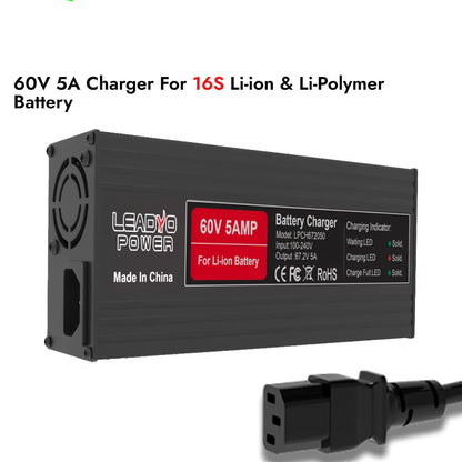 67.2V 5A Battery Charger Lithium for 60V Ebike Electric Motorcycle With IEC Plug Smart Fast charger 16s Aluminum Case