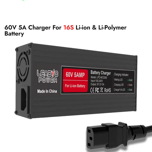 67.2V 5A Battery Charger Lithium for 60V Ebike Electric Motorcycle With IEC Plug Smart Fast charger 16s Aluminum Case