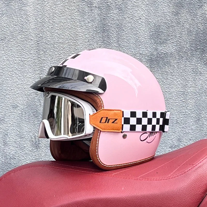 Motorcycle Half Open Face Four Seasons Universal Semi-open Motocross Helmet Pink Happy WSW