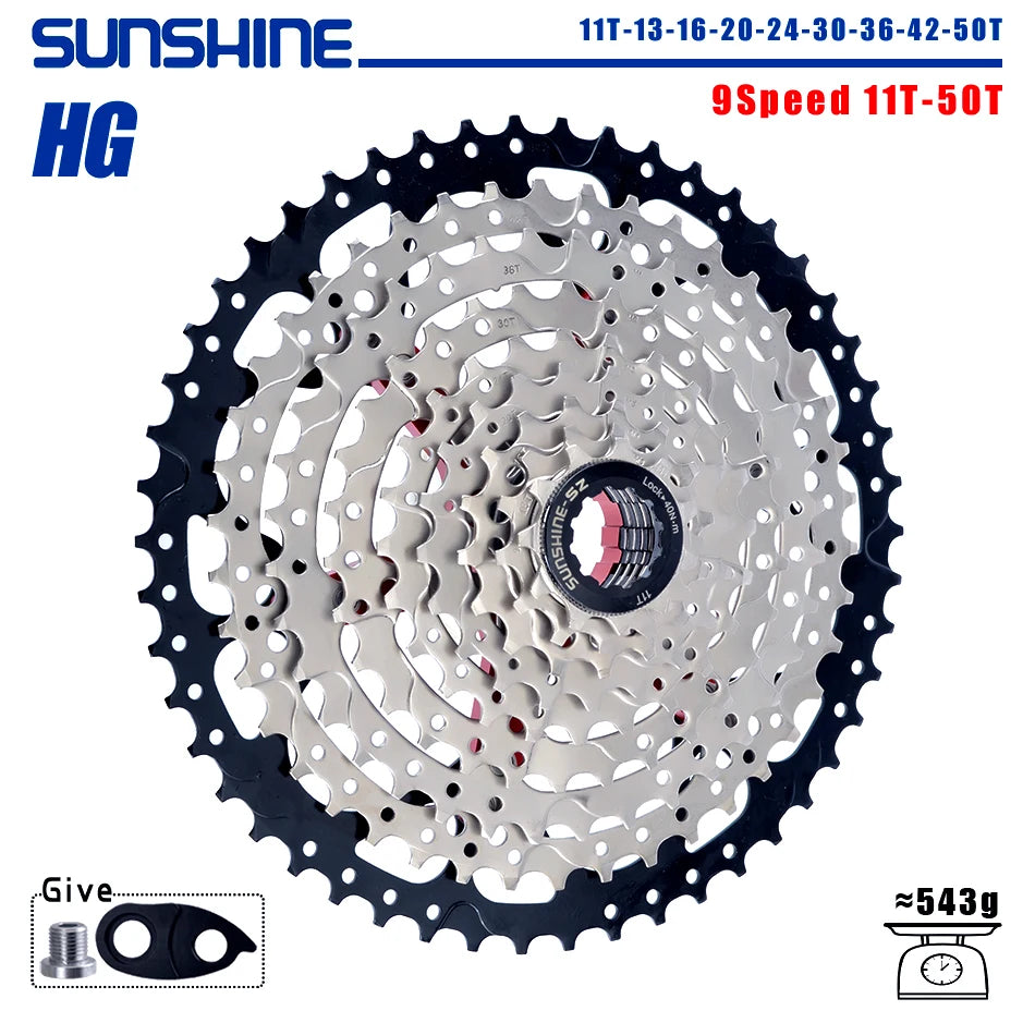SUNSHINE Bicycle Cassette 8/9/10/11/12Speed Freewheel 32/36T/40T/42T/46T/50T/52T Sprocket HG Structure Flywheel For SHIMANO/SRAM 9 Speed 11T-50T China