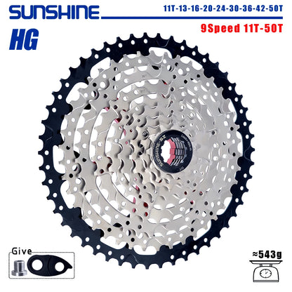 SUNSHINE Bicycle Cassette 8/9/10/11/12Speed Freewheel 32/36T/40T/42T/46T/50T/52T Sprocket HG Structure Flywheel For SHIMANO/SRAM 9 Speed 11T-50T China