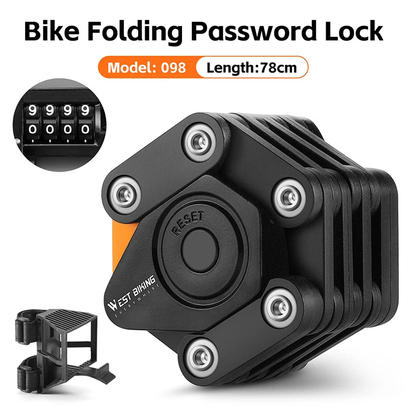 WEST BIKING Foldable Bicycle Lock Anti-theft High Security MTB Road Bike Chain Cable Padlock Durable Portable Cycling Accessory