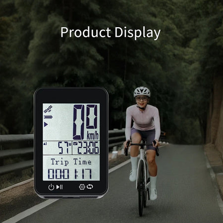 Close-Up View of Wireless GPS Cycling Tracker Displaying Speed and Distance