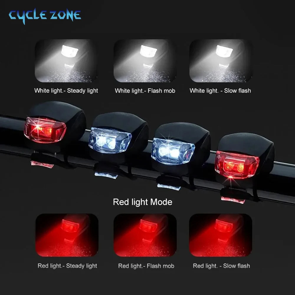 2 PCS Silicone Bicycle Front Rear Light Set Night Riding Safety Warning Taillight Easy to Install Flashlight Headlight Tail Lamp