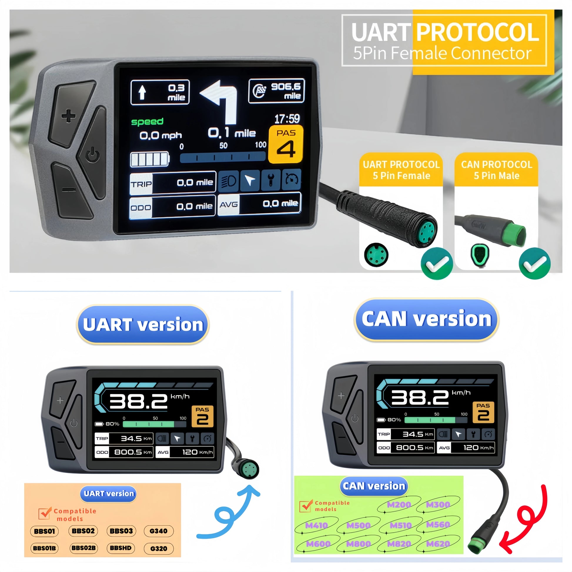 BaFang Motor Color Bluetoth Display EB02 CAN Protocol Unlock Speed Limit Set Wheel M510 M600 M820 M800 M200 M300 M620 M500 M410