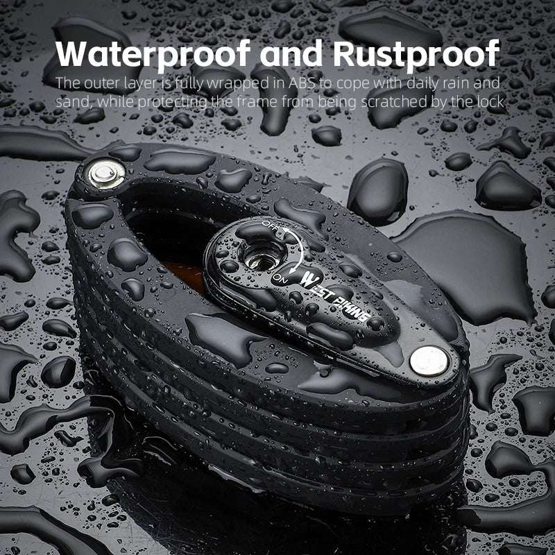 WEST BIKING Foldable Bicycle Lock Anti-theft High Security MTB Road Bike Chain Cable Padlock Durable Portable Cycling Accessory