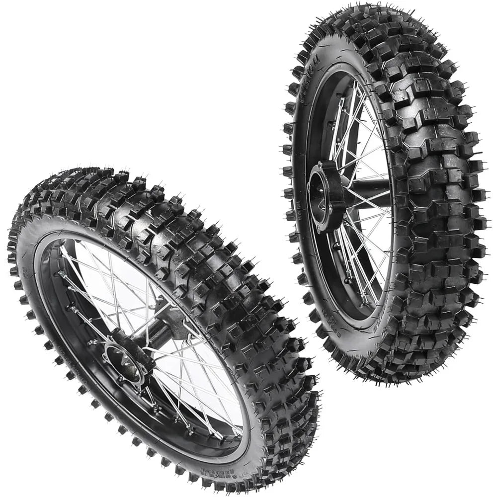 Off road 70/100-17 front and 90/100-14 rear dirt bike tire set with 17 inch and 14 inch wheel rims