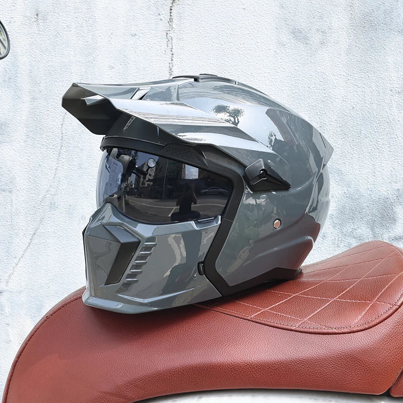 Fighter Combination Helmet Retro Motorcycle Helmet Men's and Women's Half Full Helmet 7 China
