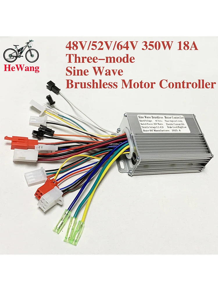 350W/450W/500W/800W three-mode sine wave controller 48V/52V/64V e-bike brushless motor controller 18A/25A/33A/30A for e-scooters