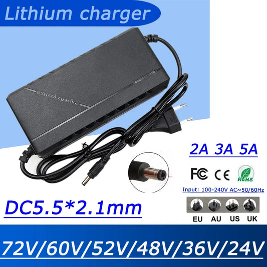 24V 36V 48V 52V 60V 72V 2A 3A 5A lithium battery charger 29.4V 42V 54.6V 58.8V 67.2V 84V 2A 3A 5A lithium-ion charger