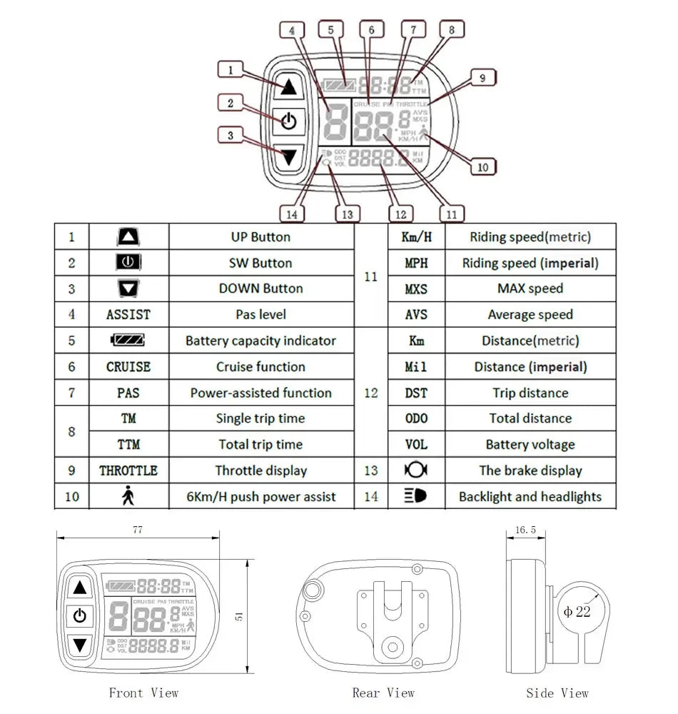 Ebike KT Controller Kit Dual Mode Sinewave LCD5 Display PAS 36V 48V 52V 250W 500W 1000W 1500W 22A Electric Bike Accessories