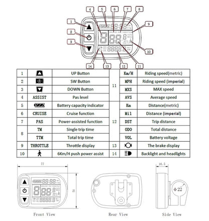 Ebike KT Controller Kit Dual Mode Sinewave LCD5 Display PAS 36V 48V 52V 250W 500W 1000W 1500W 22A Electric Bike Accessories