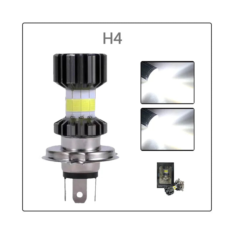 H4/P15D/BA20D 72W LED 8 COB Motorcycle Headlight Bulb 1800LM 6000K Hi/Lo Beam Light