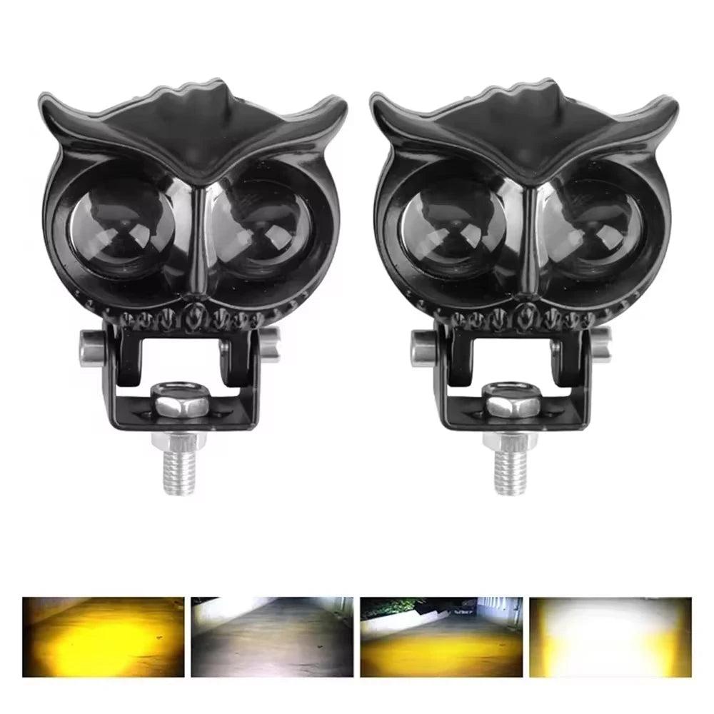 32W Motorcycle Spotlights Led 3200lm Yellow White Owl Four Mode Strobe 8-85V Motorcycle Lamp Universal Moto Headlight Spotlights
