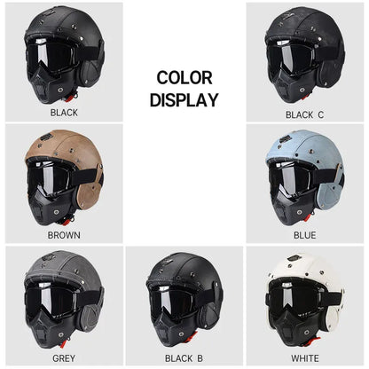 Vintage Motorcycle Helmet Men's Four season Leather Jet Helmets Electric Bike Half Helmet