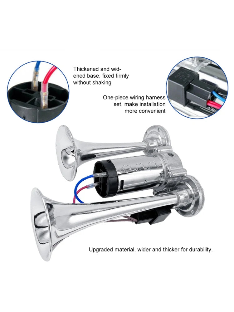 600DB Dual Trumpets, Super Loud Horns Kit with Compressor Universal for 12V Cars Motorcycles Trucks Trains Boats