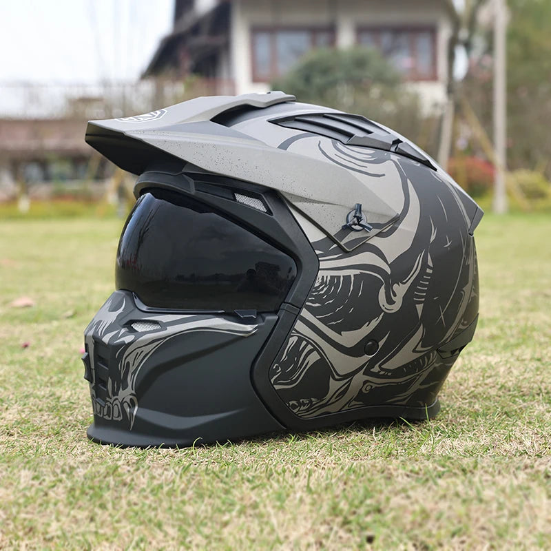 Motorcycle Helmet Men's and Women's Retro Street Fighter Combination Helmet Full Helmet Detachable Half Helmet 9