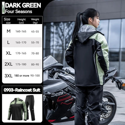 SULAITE Motorcycle Raincoat Suits Men Waterproof Rain Gear Rain Jacket Reflective Work Rain Coats Lightweight Hiking Rainsuit 0903-Green
