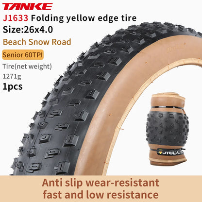TANKE MTB Bicycle JILUER Foldable Gravel Tire Black/Yellow 60TPI Road BICYCLE Tire 26×2.25/27.5×2.1/2.2/29×2.2/700×25C/20×1.35 J1633 26x4.0 Yellow Foldable China