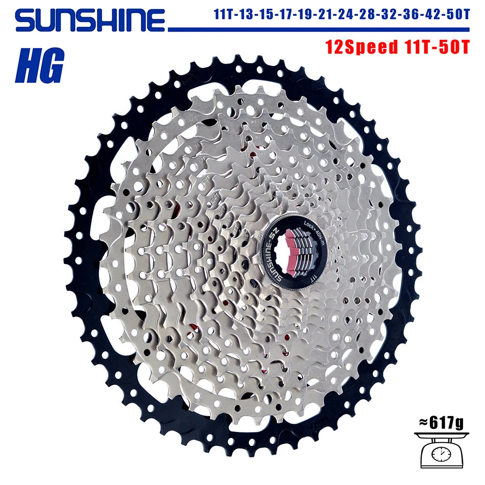 SUNSHINE Bicycle Cassette 8/9/10/11/12Speed Freewheel 32/36T/40T/42T/46T/50T/52T Sprocket HG Structure Flywheel For SHIMANO/SRAM 12 Speed 11T-50T China