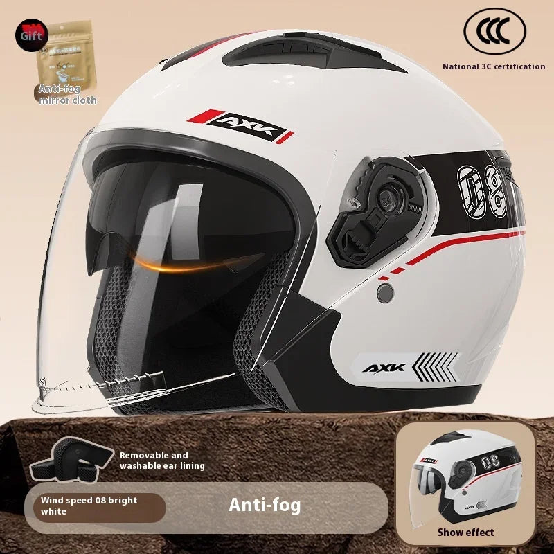 Electric Motorcycle Helmet Men'S Warm Winter Half Helmet Electric Scooter Man Women Four Season white China