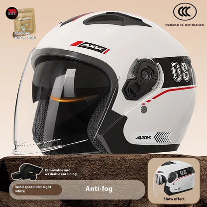 Electric Motorcycle Helmet Men'S Warm Winter Half Helmet Electric Scooter Man Women Four Season white China