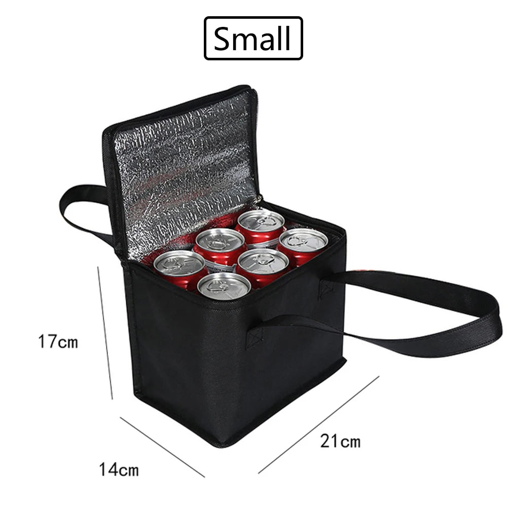 Portable Lunch Cooler Bag Folding Insulation Picnic Ice Pack Food Thermal Bag Drink Carrier Insulated Bags Beer Delivery Bag Small Black