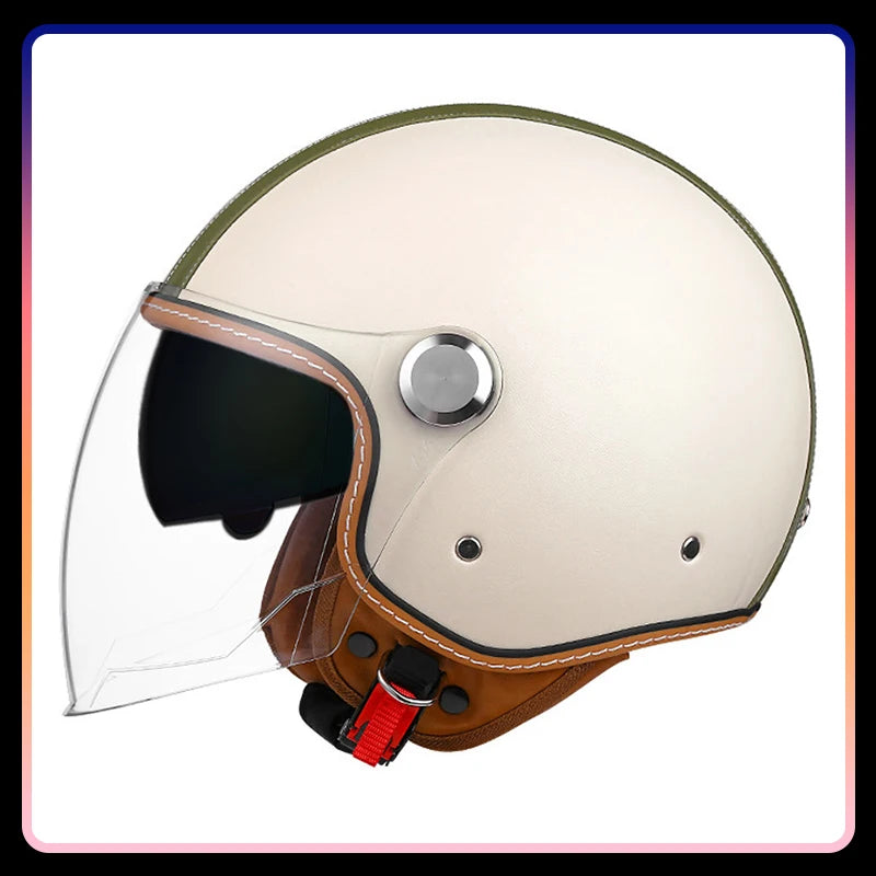 Motorcycle Helmet Handmade Leather Men Women Open Face Helmet Double Visor Jet Helmets
