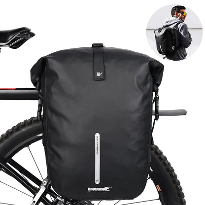 Rhinowalk Bike Pannier Bag 20L Big Capacity Waterproof Rear Rack Black Travel Bicycle Cycling Shoulder Bag Backpack Accessories