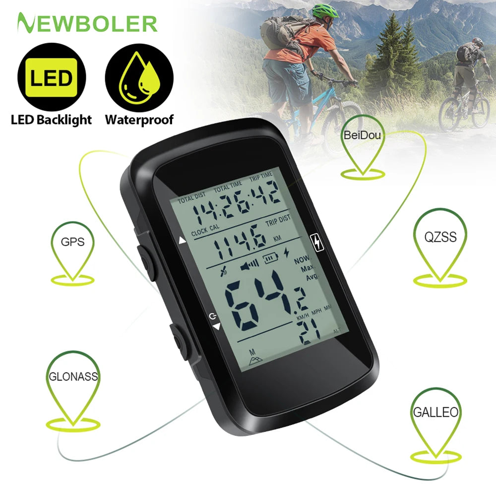 NEWBOLER Wireless GPS Bike Computer Mounted on MTB Handlebar