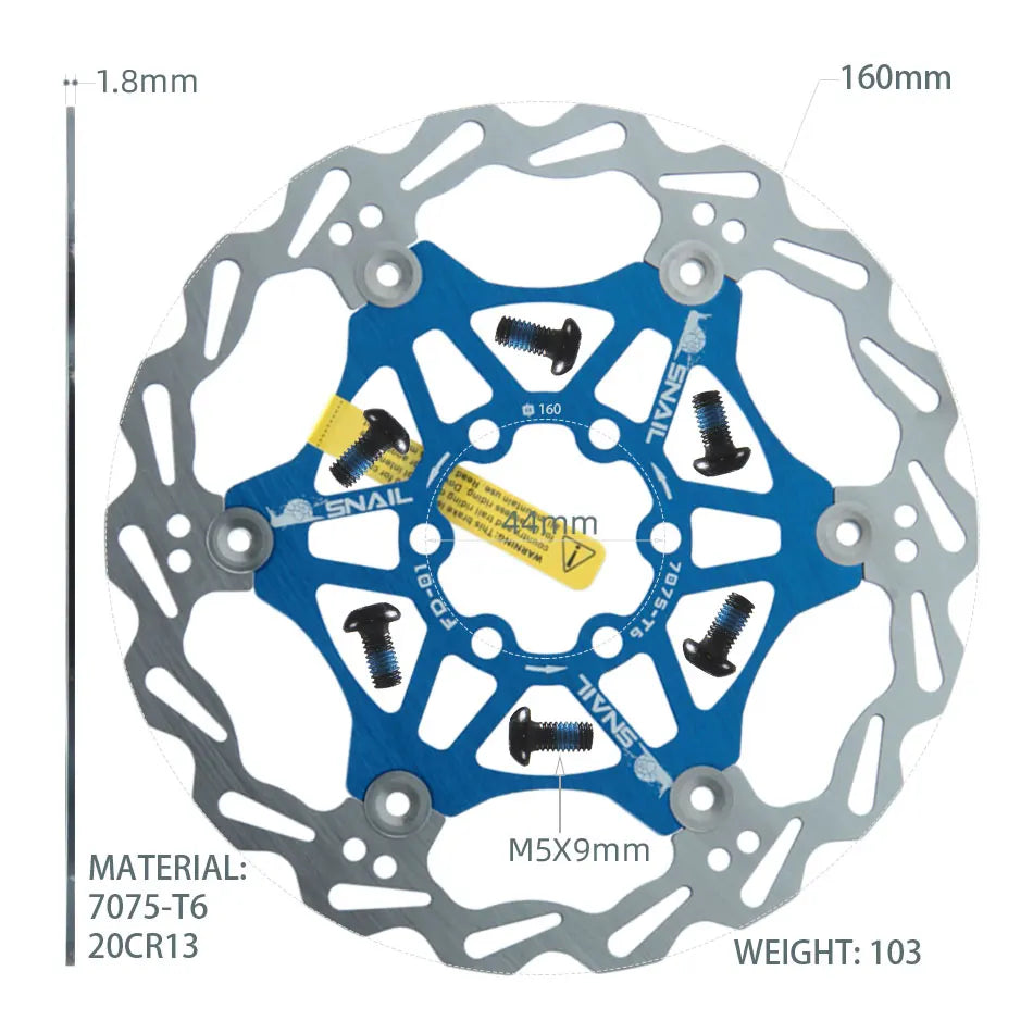 SNAIL Bicycle Disc Brake Pads 160 180 203 Mm Aluminum Alloy 6 Nail Rotor Mtb Road Bike Floating Part Accessories Goodtaste 160mm Blue 1 PCS