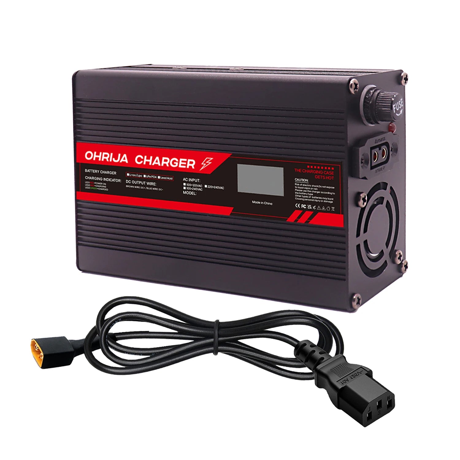 OHRIJA 67.2V 4A Lithium Battery Fast Charger with OLED Display & Interchangeable Connector Fast stabilization with cooling fan