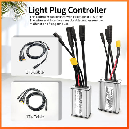 Electric Bike KT Controller 36V 48V Waterproof Brushless 250W 350W 500W 1000W Ebike Accessories with Light Function