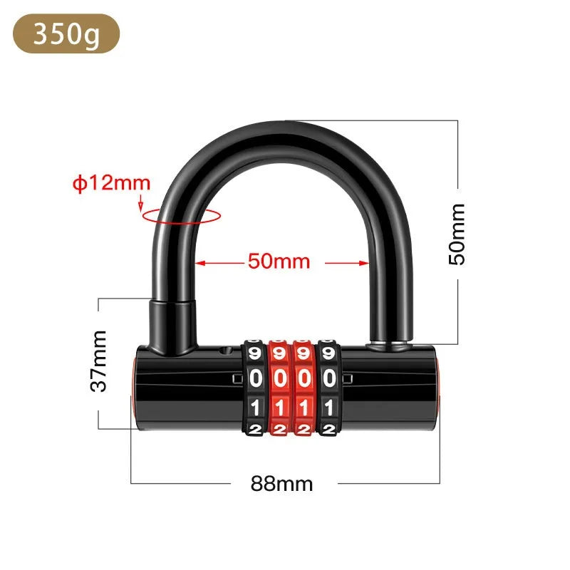 Extended U-shaped Anti-theft Combination Lock Double Glass Door Shop Door Padlock Bicycle Lock Bike Accessories Outdoor Sports 50mm