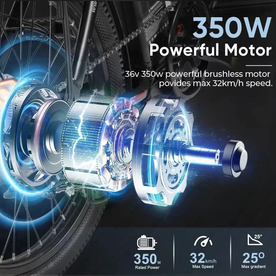   SAMEBIKE CY20 36V 12AH Folding Retro Electric Bike – 20” Alloy Frame, Dual Seat, 350W Motor