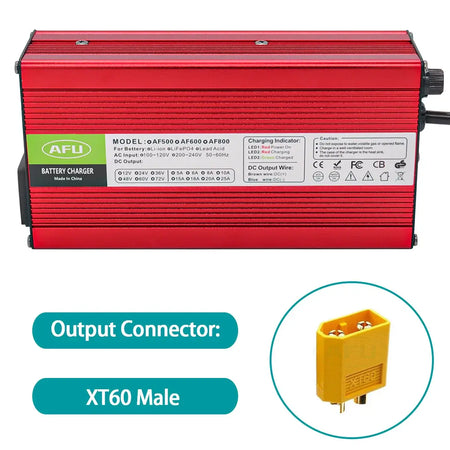 AFU 84V 5A Smart Lithium Charger for 72V/74V 20S Li-ion & Lipo Battery with XT60 Male output connector.