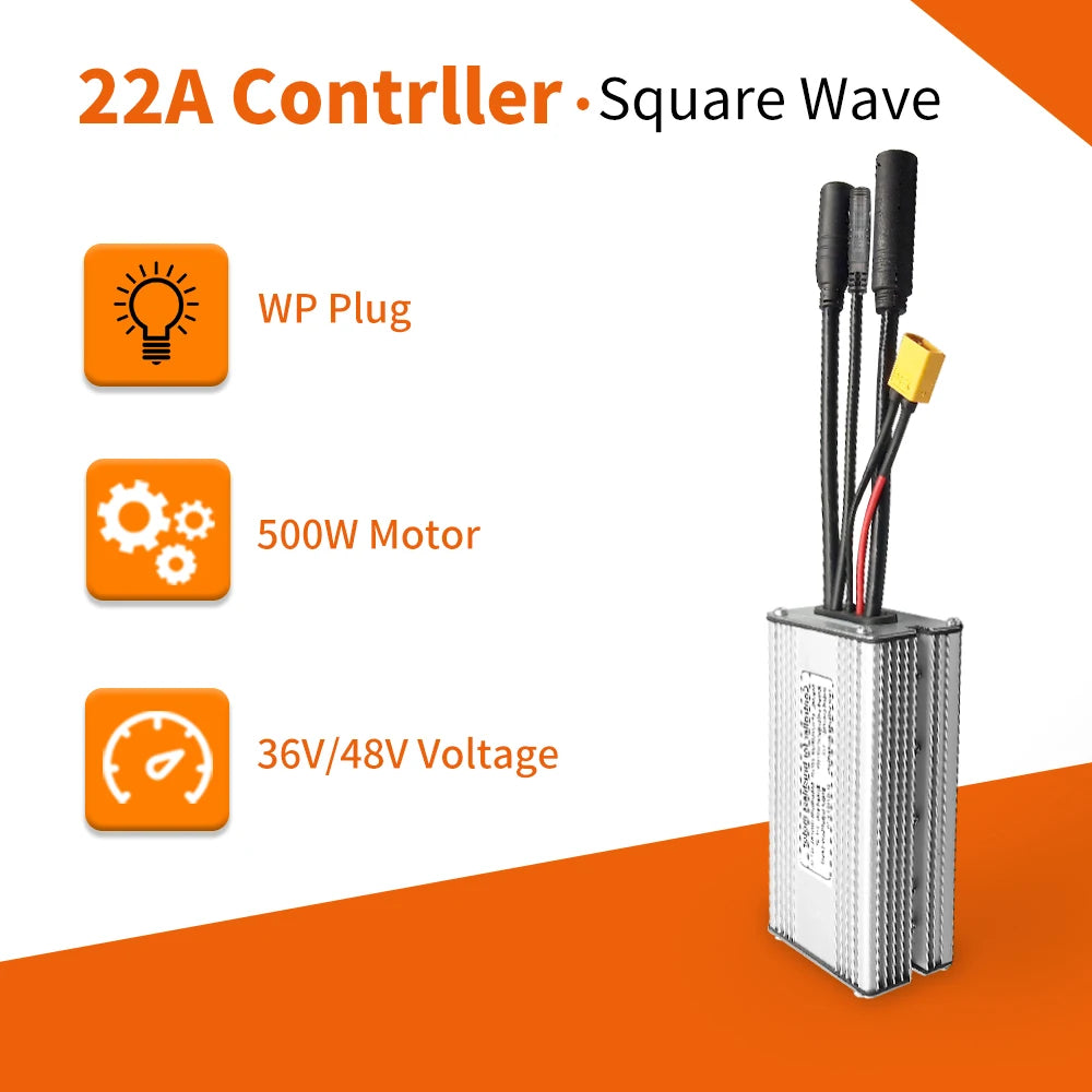 KunTeng Electric Bike Controller 36V 48V XT60 Waterproof Brushless 250W 350W 500W 1000W with 1T4 Cable 2Pin E-Brakes 22A Squarewave