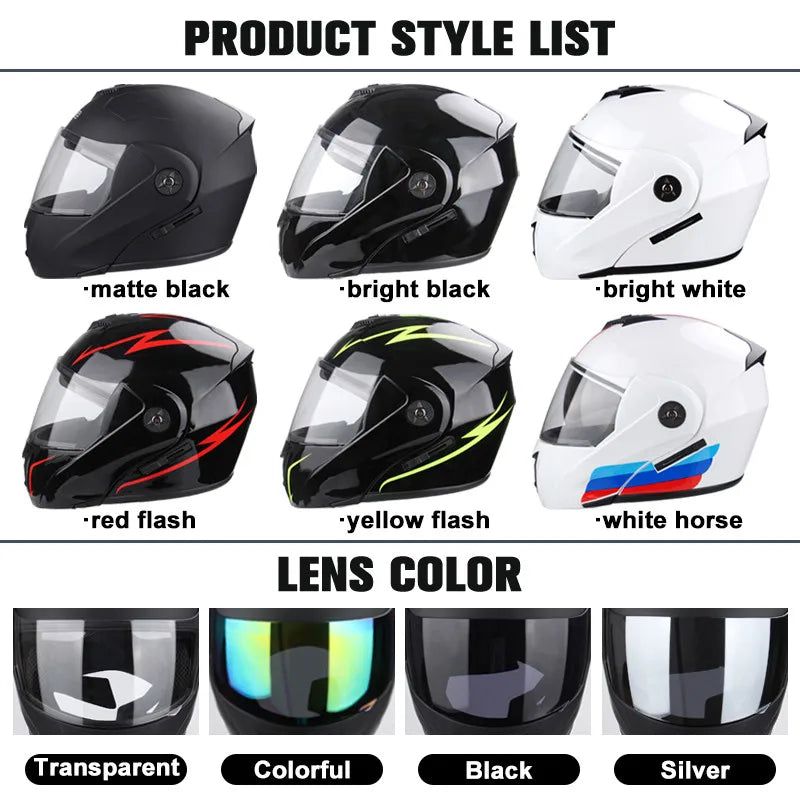 New Motorcycle helmet full face racing with Double sun visor Women man flip up Double lens DOT