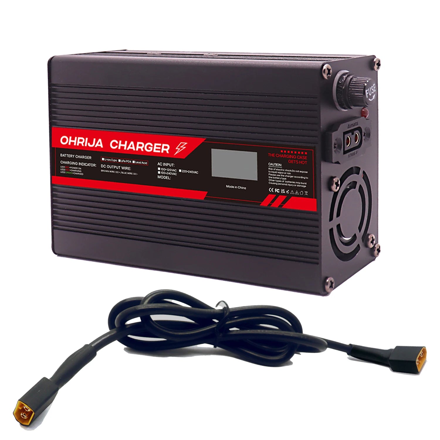 OHRIJA 67.2V 4A Lithium Battery Fast Charger with OLED Display & Interchangeable Connector Fast stabilization with cooling fan