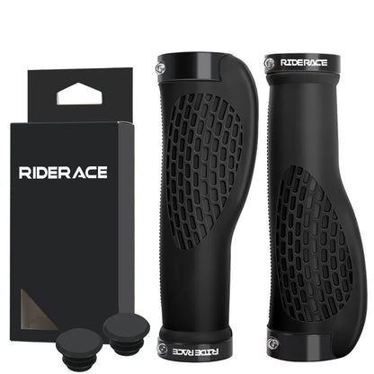 RIDERACE Bicycle Handlebar Grips Dual Lock Mountain Bike Handle Bar Cover Shockproof Non-Slip Ergonomic Cycling Grip Soft Rubber black