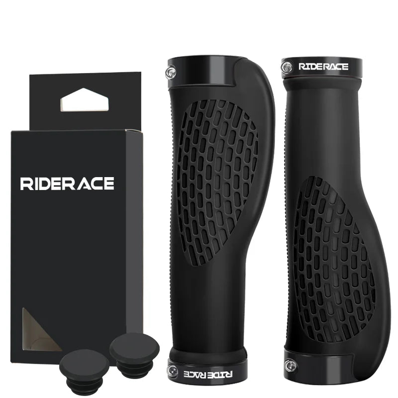 RIDERACE Bicycle Handlebar Grips Dual Lock Mountain Bike Handle Bar Cover Shockproof Non-Slip Ergonomic Cycling Grip Soft Rubber