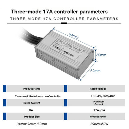 Three Mode Ebike Sine Wave Controller 24V/36V/48V 17A With S866 LCD Display Waterproof Connector For 350W Ebike