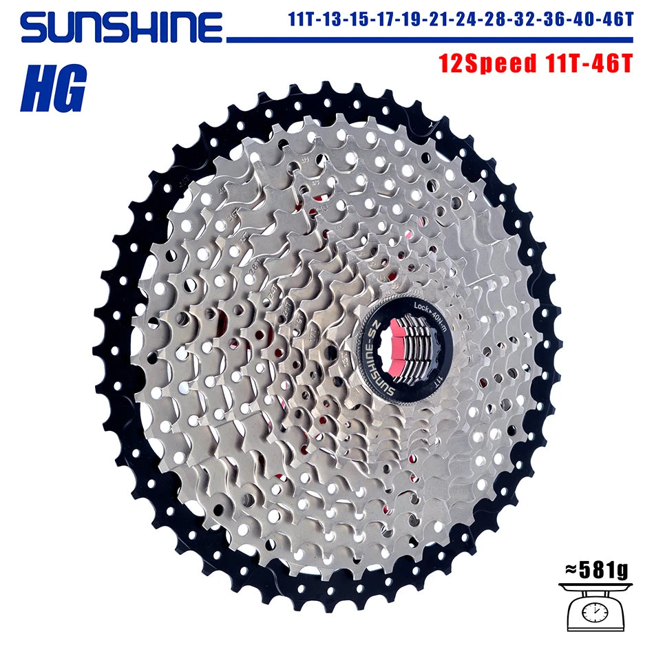 SUNSHINE Bicycle Cassette 8/9/10/11/12Speed Freewheel 32/36T/40T/42T/46T/50T/52T Sprocket HG Structure Flywheel For SHIMANO/SRAM 12 Speed 11T-46T China
