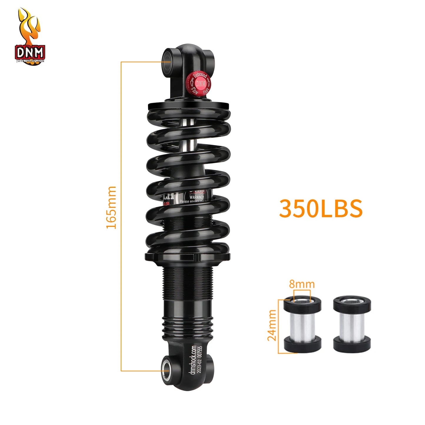 DNM DV22AR Spring Bike Shock Absorber Hydraulic with Damping Adjust 125/150/190/200MM For Mountain Bicycle Rear shock 165mmx24x24-350LBS