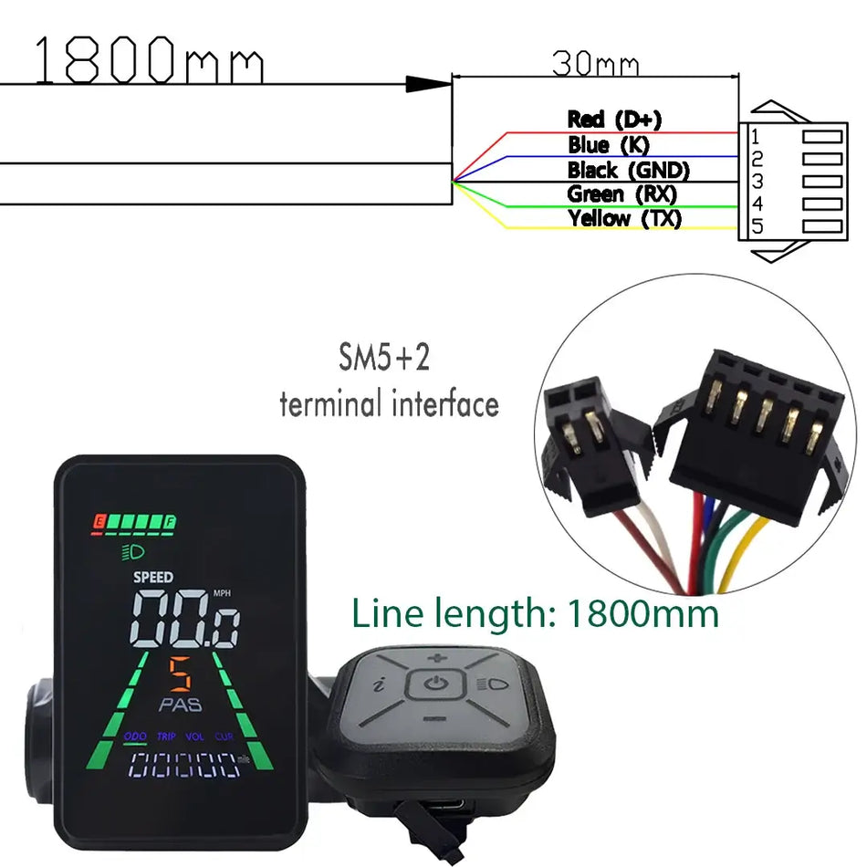 L5 LCD Display Meter Dashboard - 24V/36V/48V/60V Universal Electric Bike & Scooter Panel